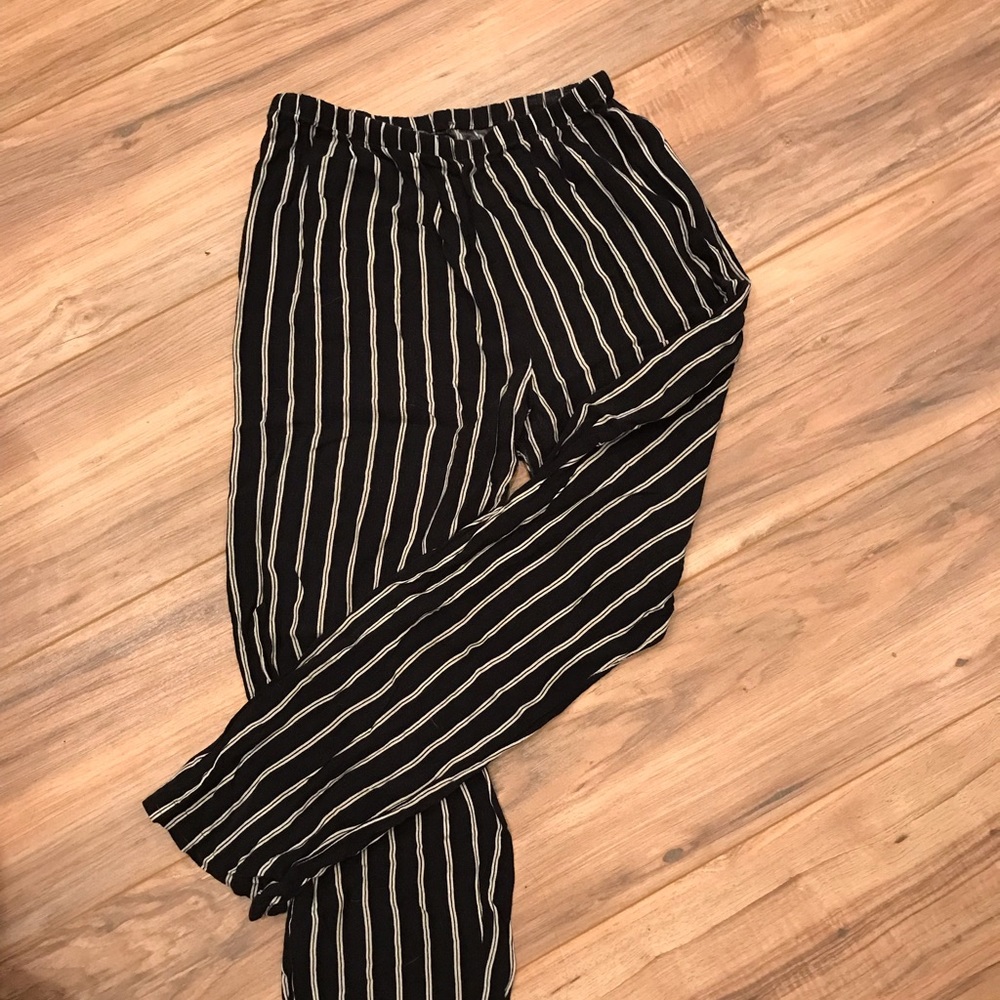 Striped black and white flowy pants